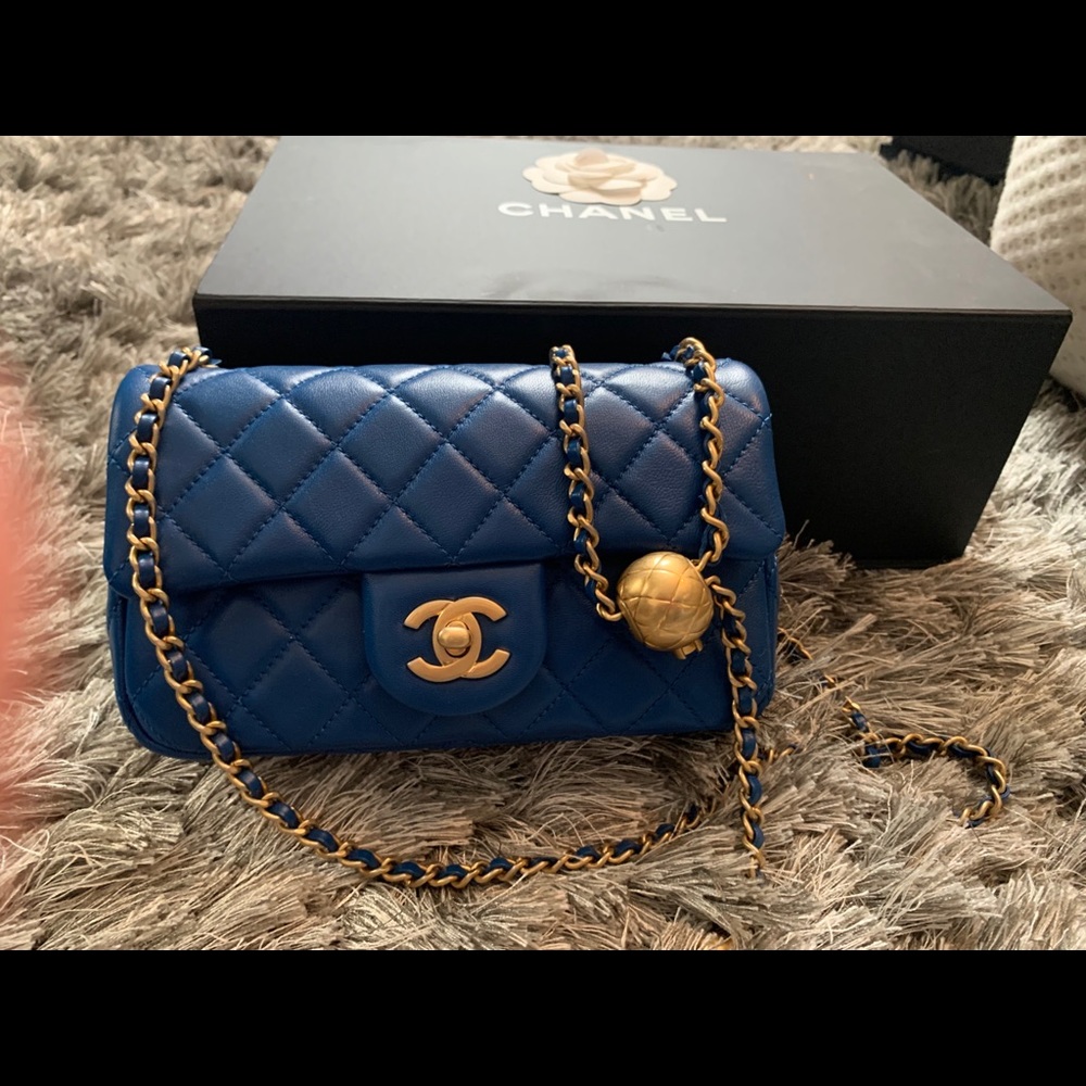 CHANEL Pearl Crush Mini Rectangular Flap Bag in Rare Seasonal Blue Color